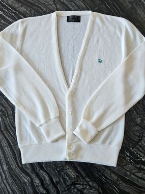 DIOR: Vintage 90s Crisp White Logo Cardigan